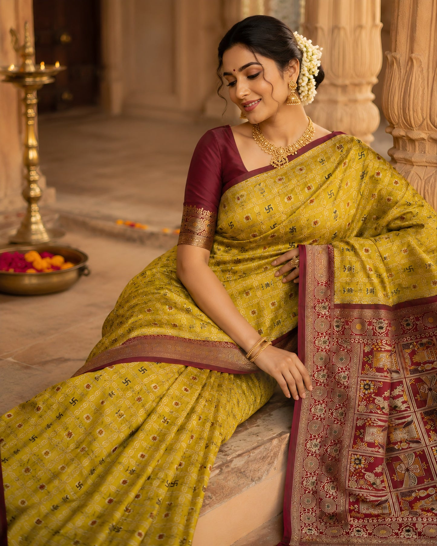 The Sacred Swastik & Patola Art Silk Saree