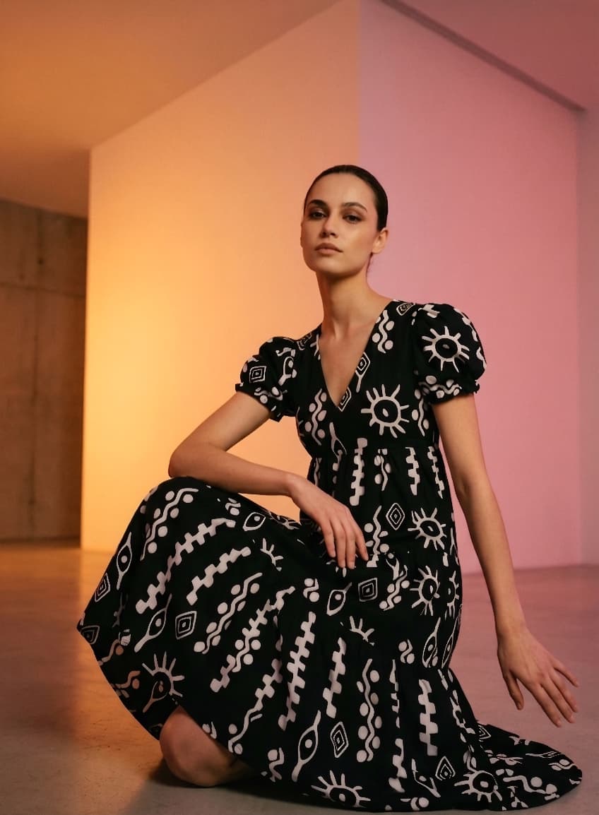 Boho Ethnic Motif Tiered Flare Sundress