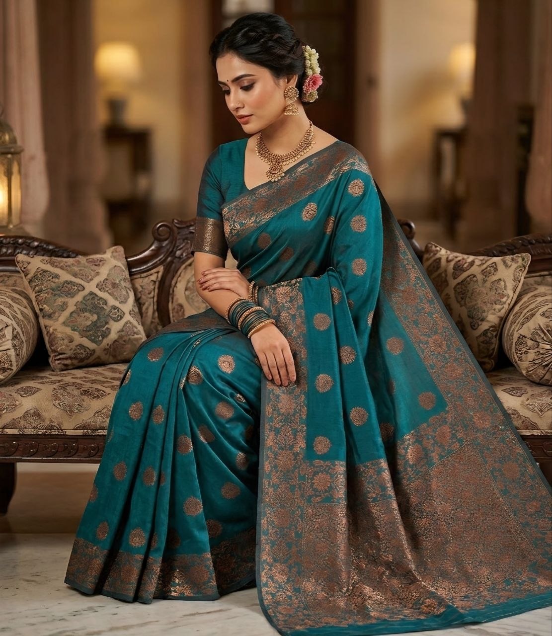 Blue Art Silk Zari Woven Saree With Blouse Piece For Women