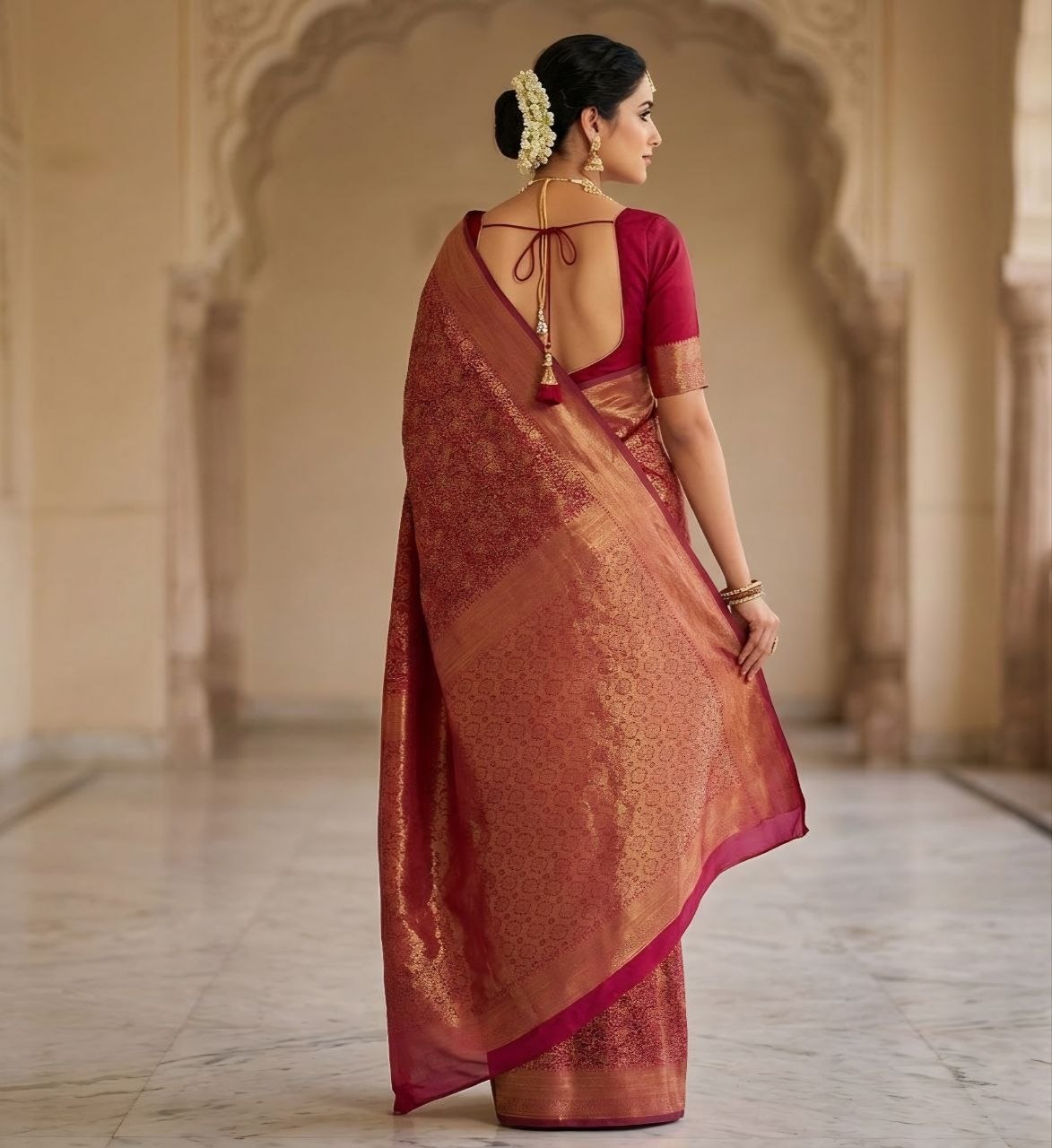 Imperial Rose Magenta Jacquard Silk Saree