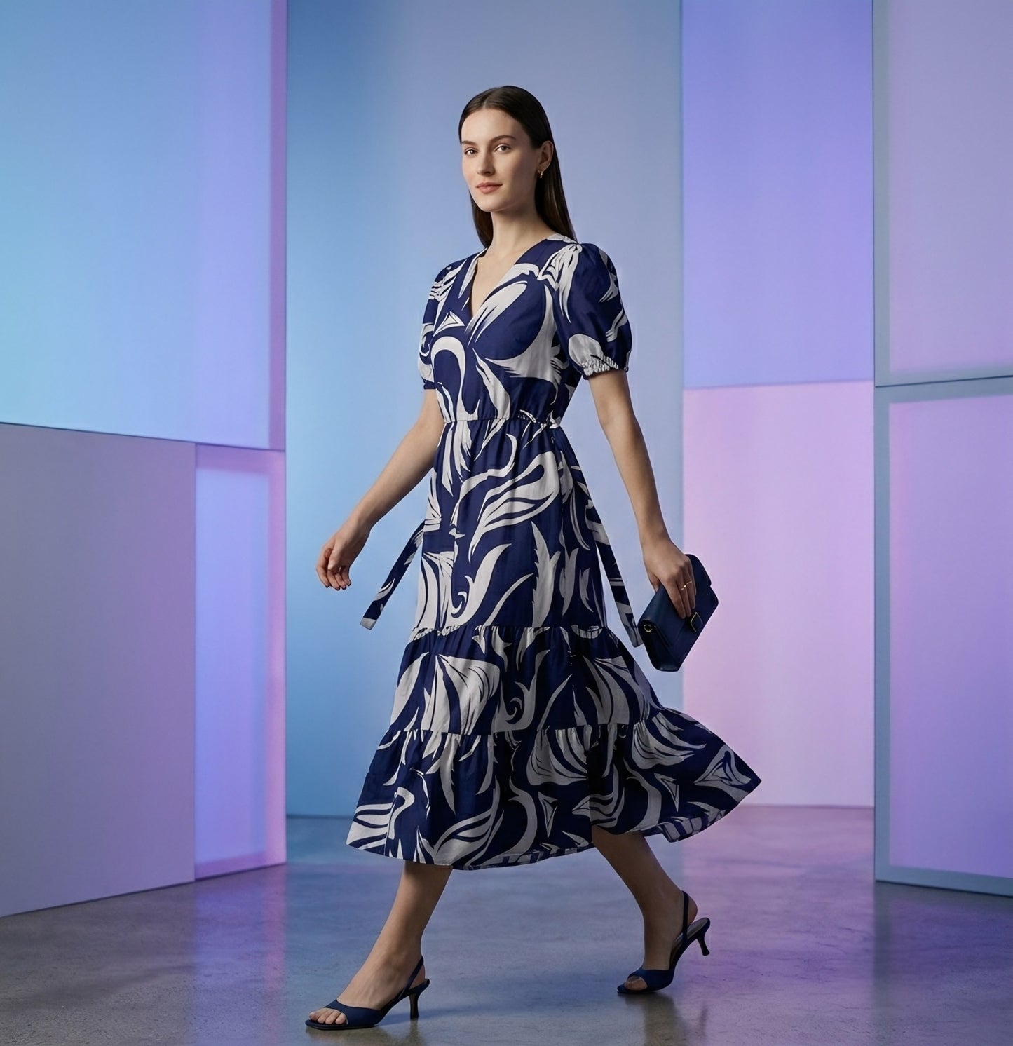 Midnight Wave Abstract Printed Maxi
