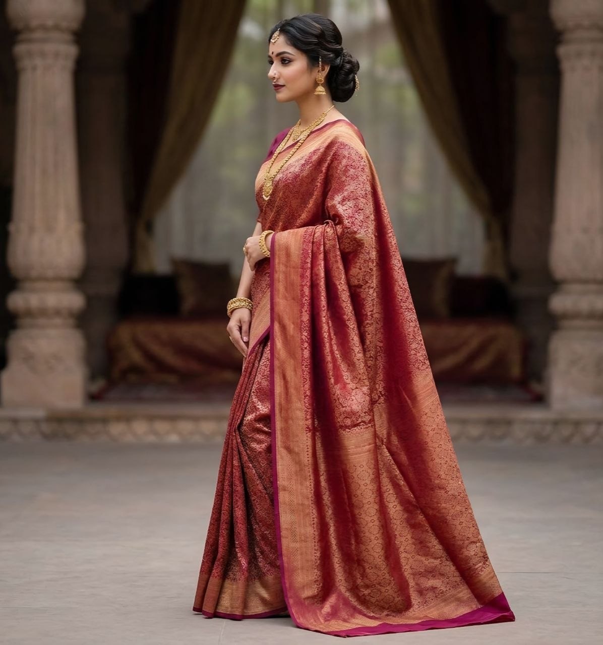 Imperial Rose Magenta Jacquard Silk Saree