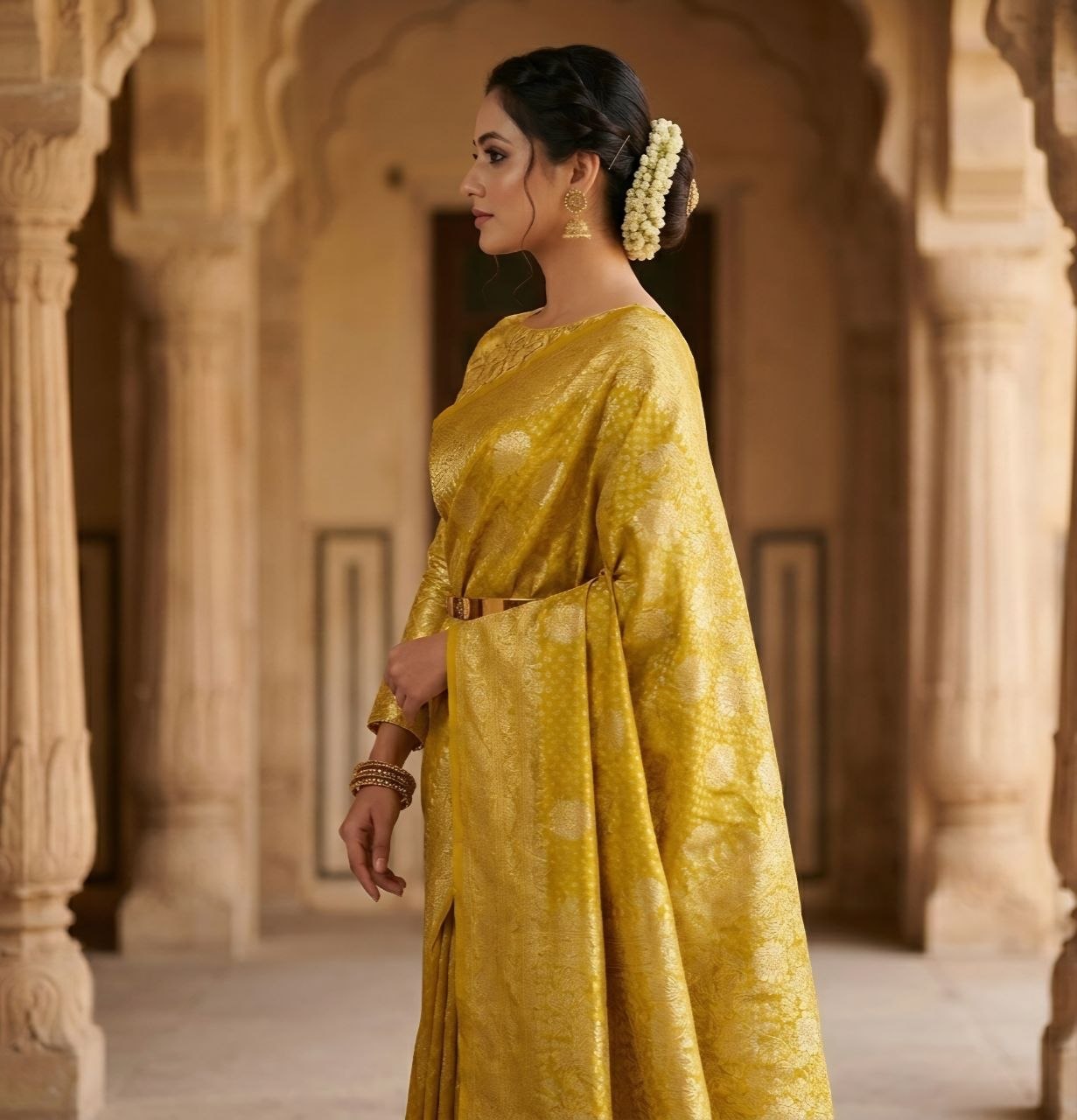 Golden Turmeric Banarasi Silk Saree