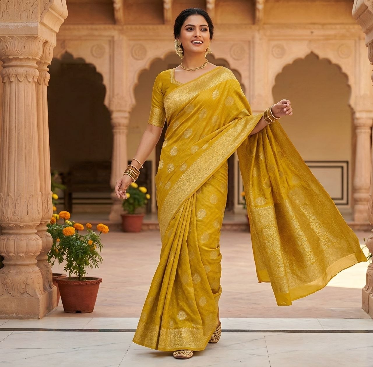 Golden Turmeric Banarasi Silk Saree