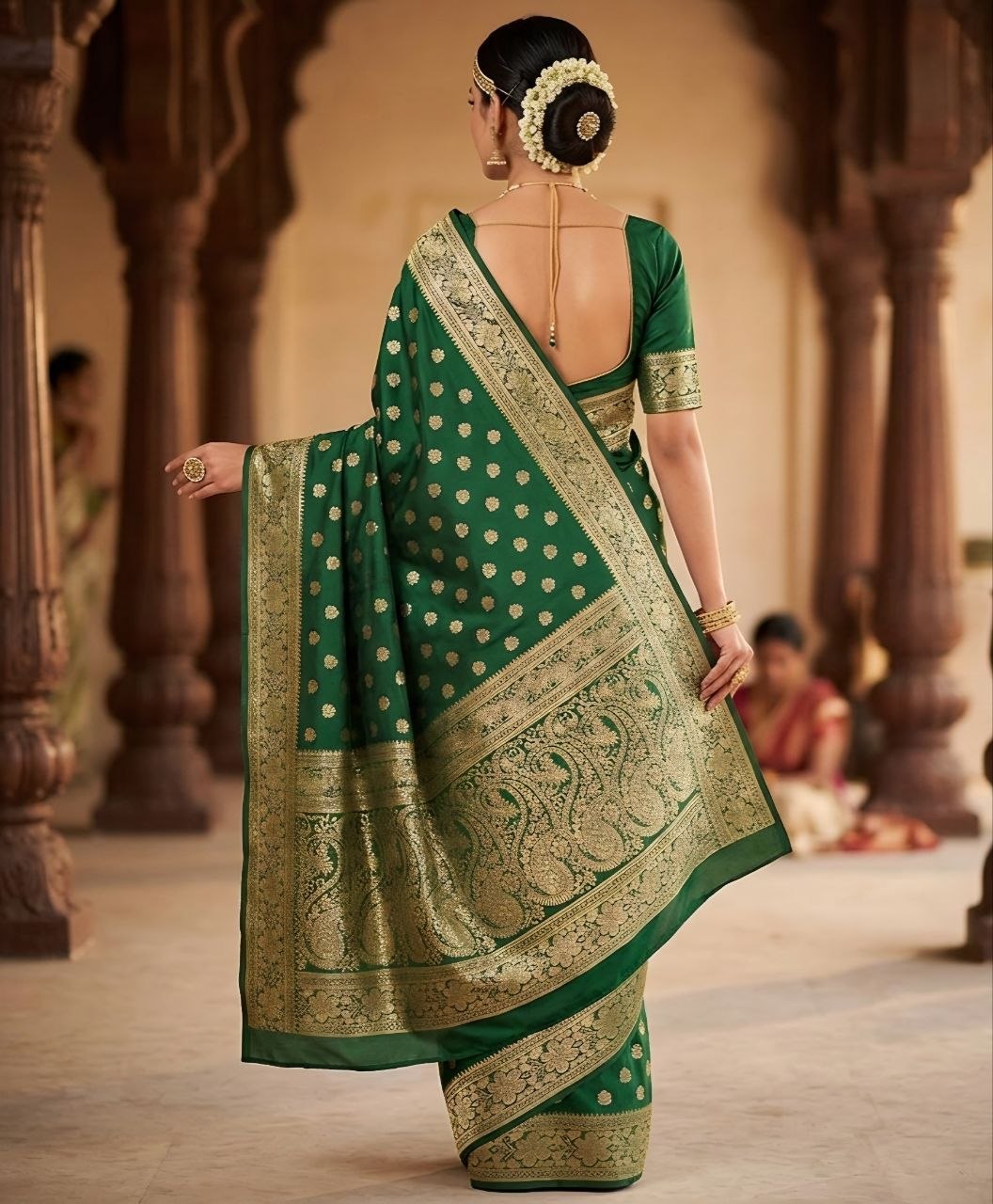 Regal Emerald Kanjivaram Style Banarasi Silk Saree