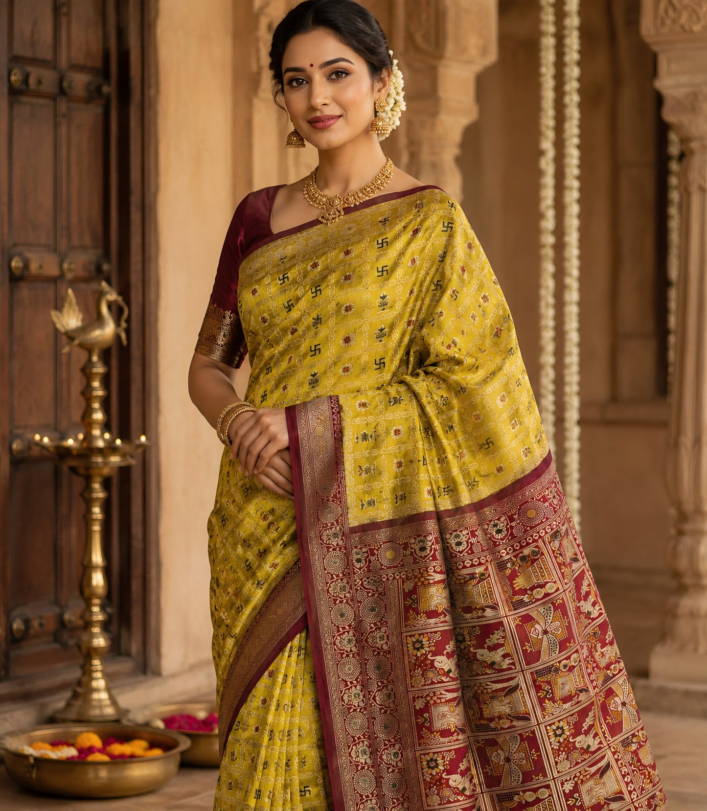 The Sacred Swastik & Patola Art Silk Saree