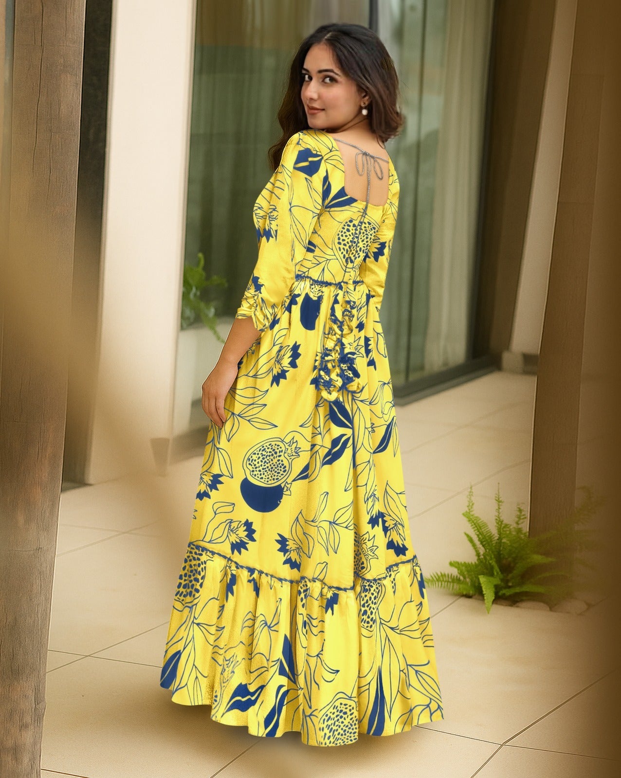 Lush Botanical Square-Neck Tiered Anarkali
