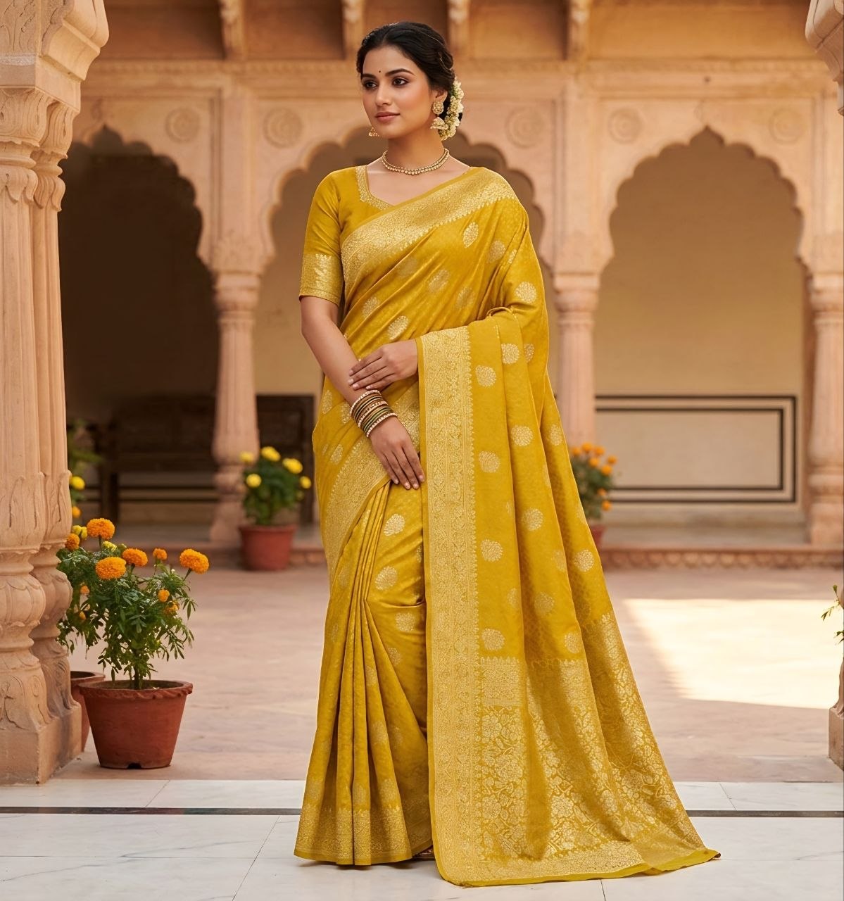 Golden Turmeric Banarasi Silk Saree