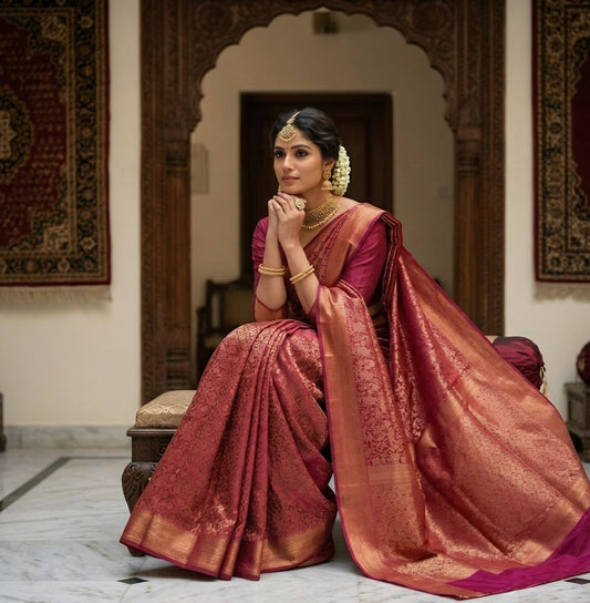 Imperial Rose Magenta Jacquard Silk Saree