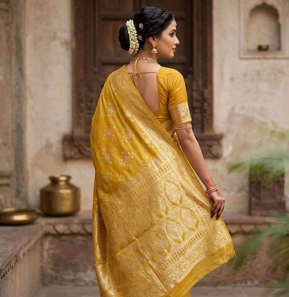 Sunlit Mustard Banarasi Silk Saree