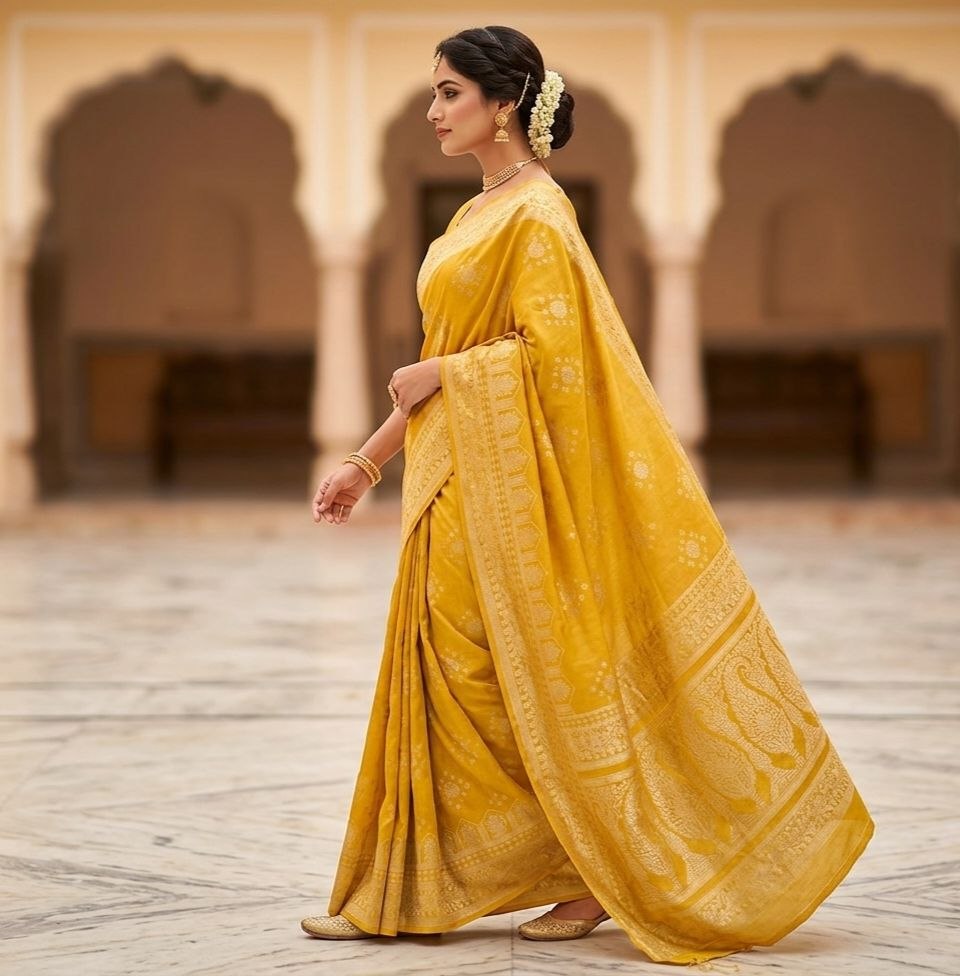 Sunlit Mustard Banarasi Silk Saree