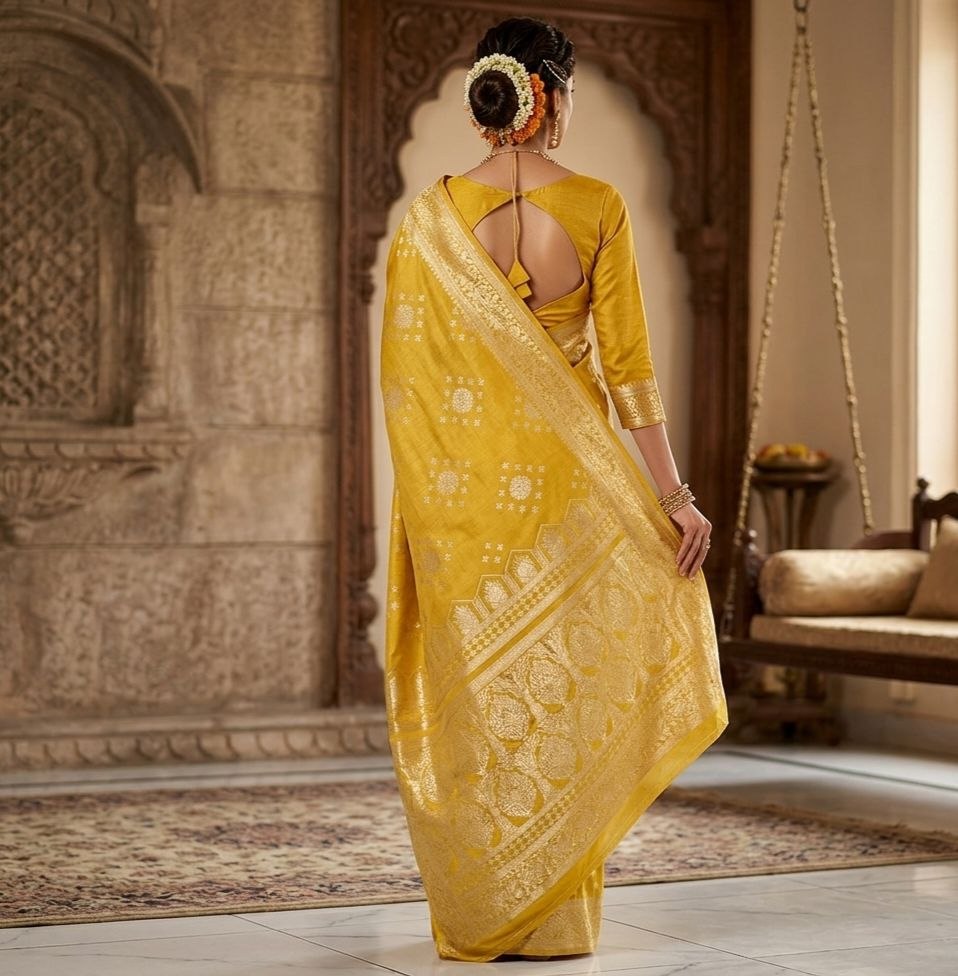 Sunlit Mustard Banarasi Silk Saree