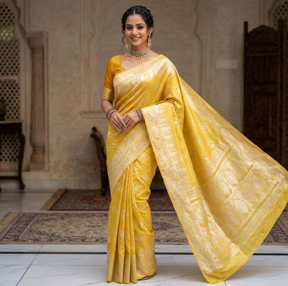 Sunlit Mustard Banarasi Silk Saree