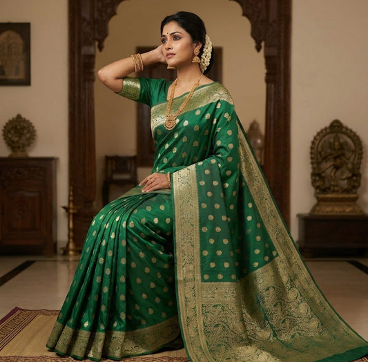 Regal Emerald Kanjivaram Style Banarasi Silk Saree