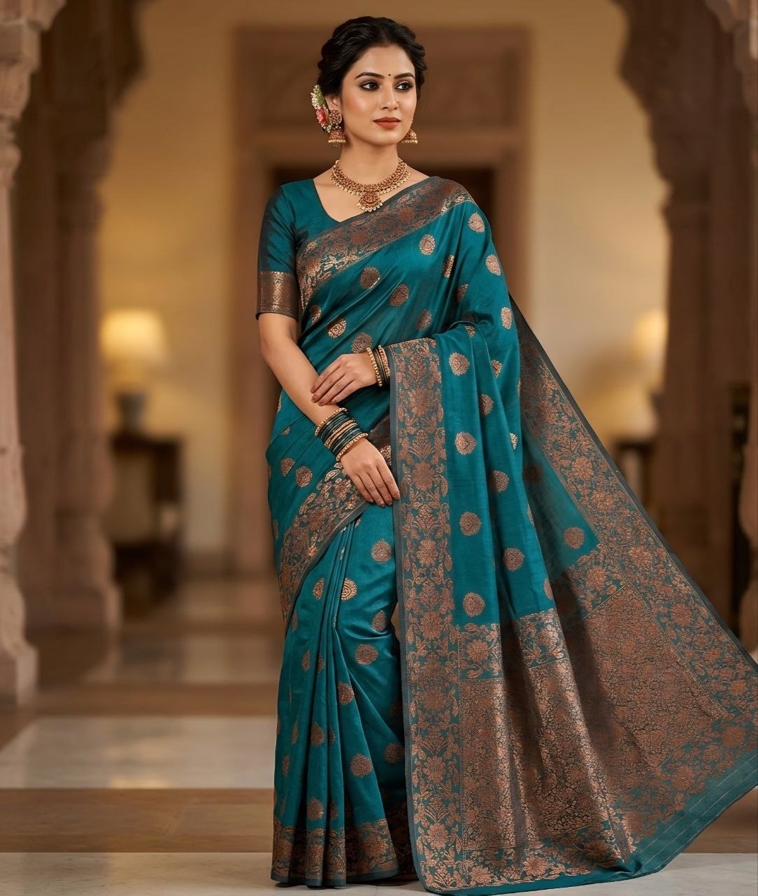 Blue Art Silk Zari Woven Saree With Blouse Piece For Women