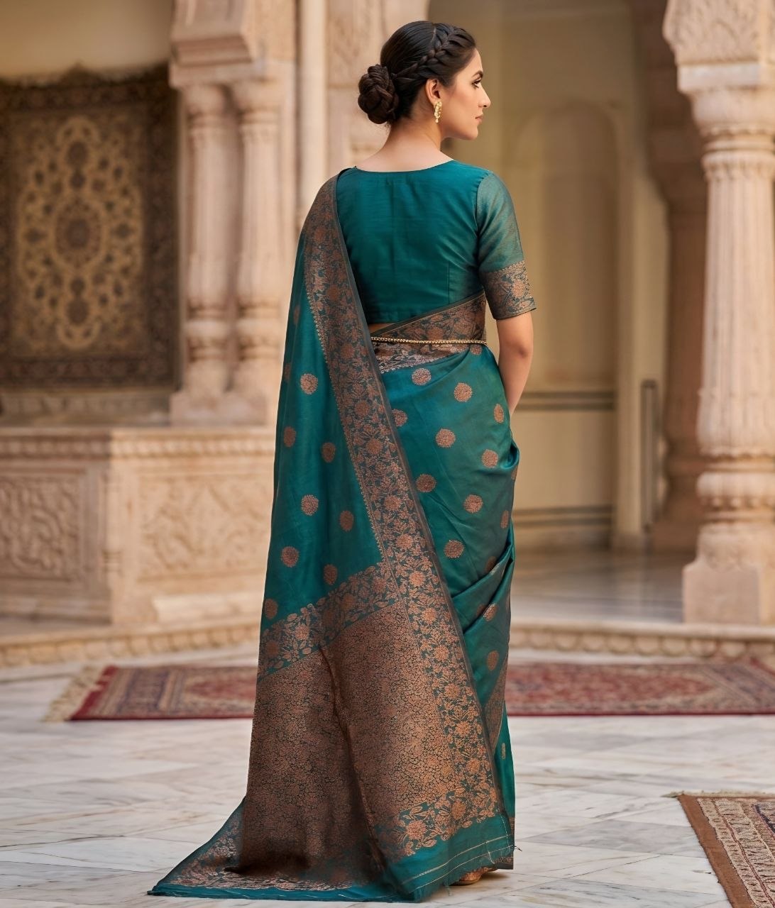 Blue Art Silk Zari Woven Saree With Blouse Piece For Women
