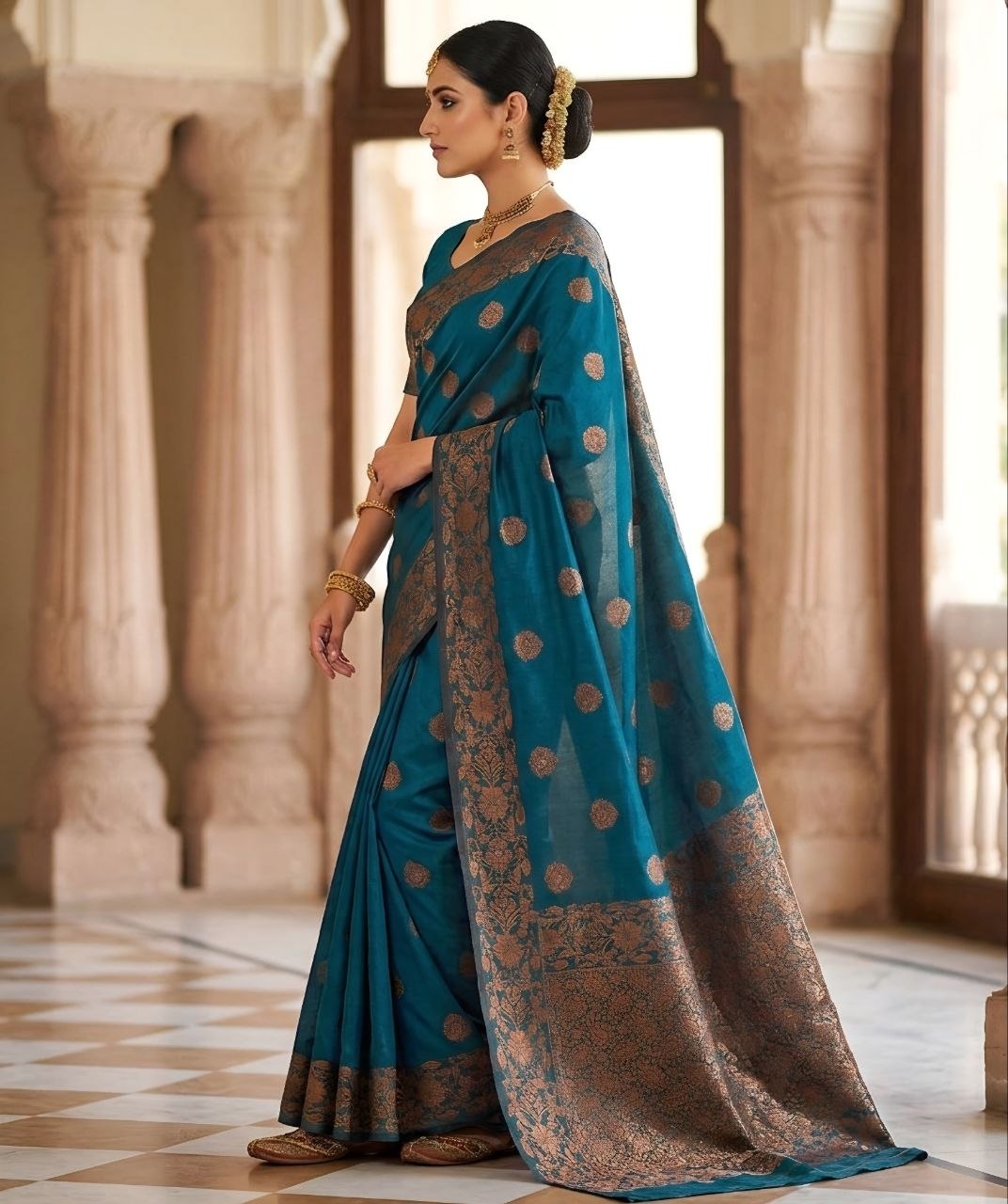 Blue Art Silk Zari Woven Saree With Blouse Piece For Women
