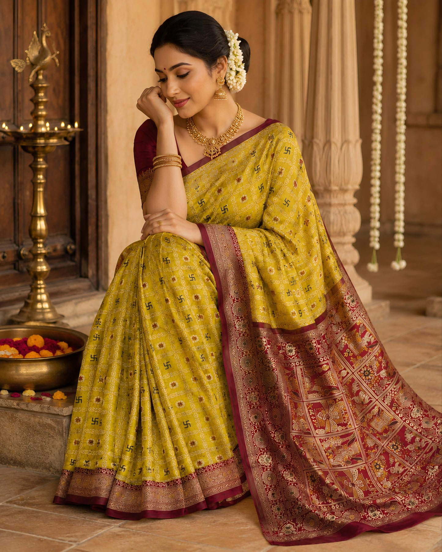 The Sacred Swastik & Patola Art Silk Saree