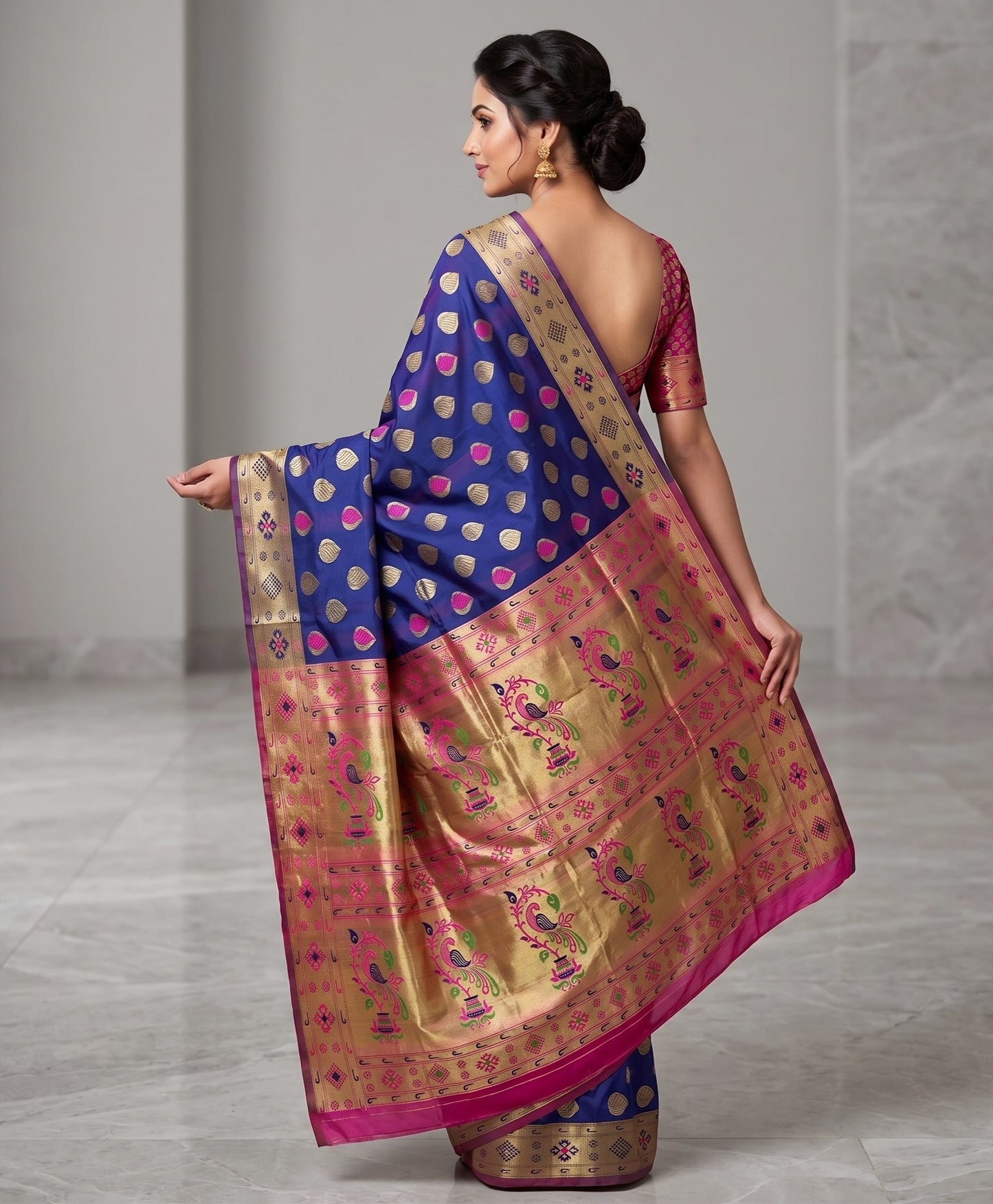 The Royal Royal Blue & Magenta Paithani-Style Silk Saree