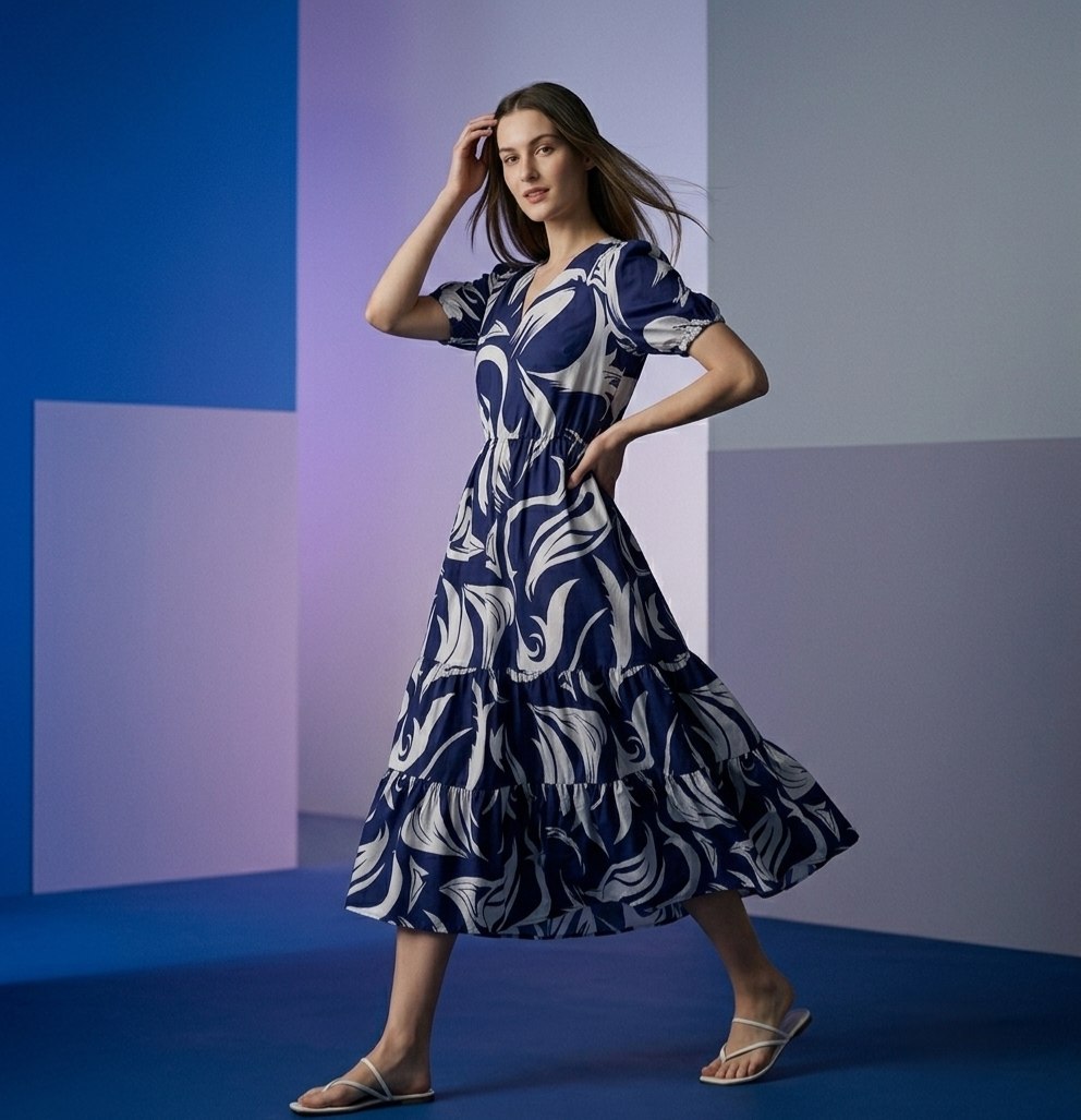 Midnight Wave Abstract Printed Maxi