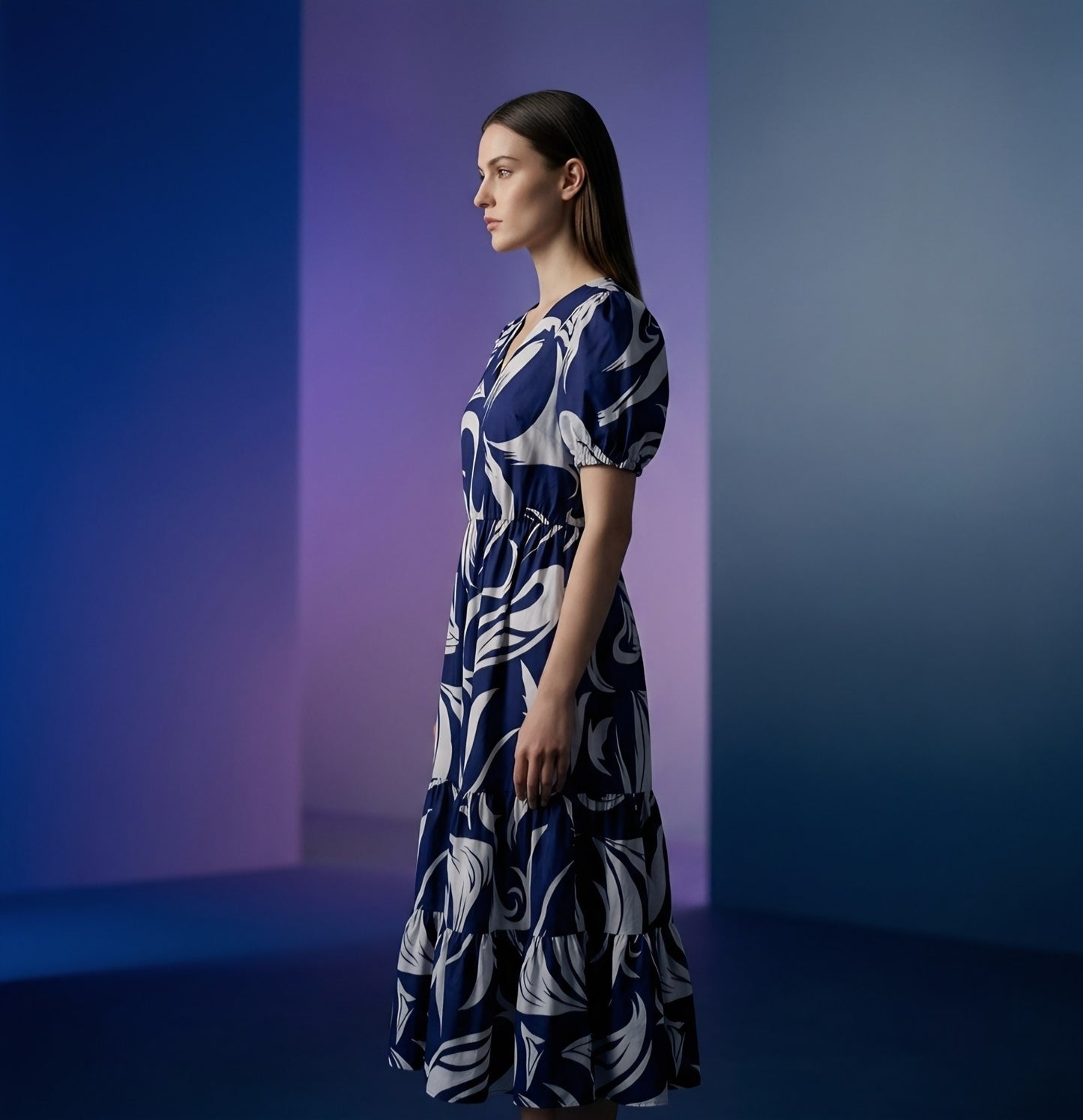 Midnight Wave Abstract Printed Maxi