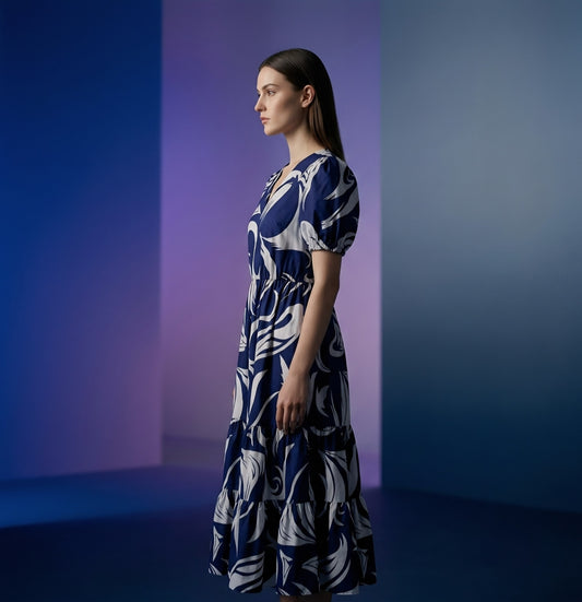 Midnight Wave Abstract Printed Maxi
