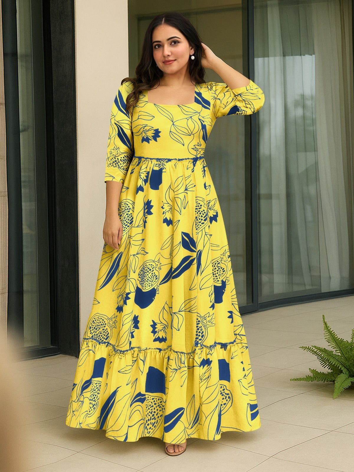 Lush Botanical Square-Neck Tiered Anarkali