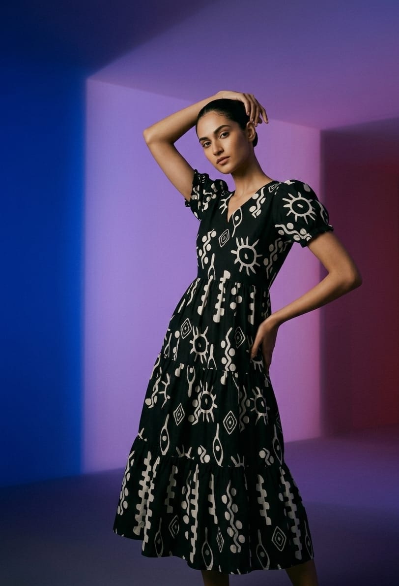 Boho Ethnic Motif Tiered Flare Sundress