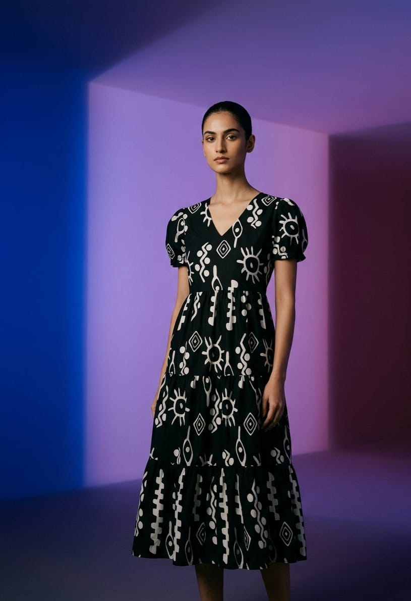 Boho Ethnic Motif Tiered Flare Sundress