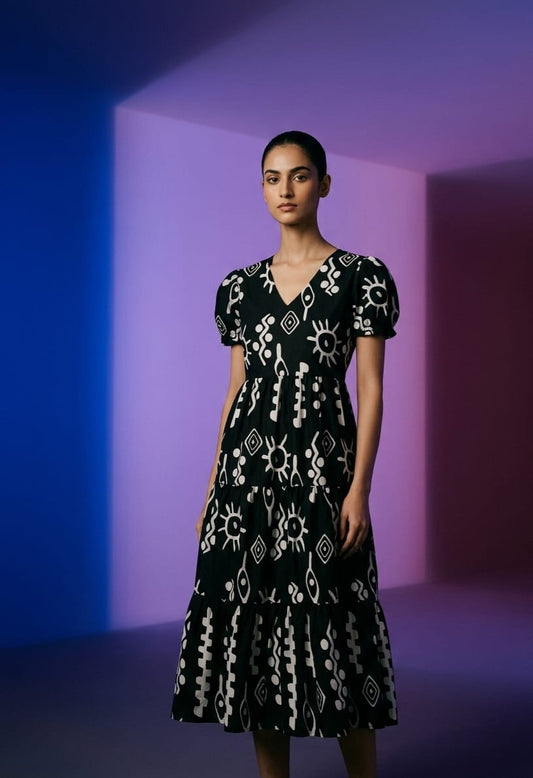 Boho Ethnic Motif Tiered Flare Sundress